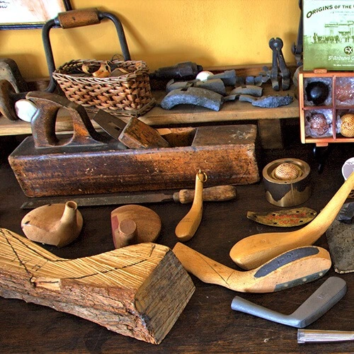 workbench and tools to make a vintage golf club